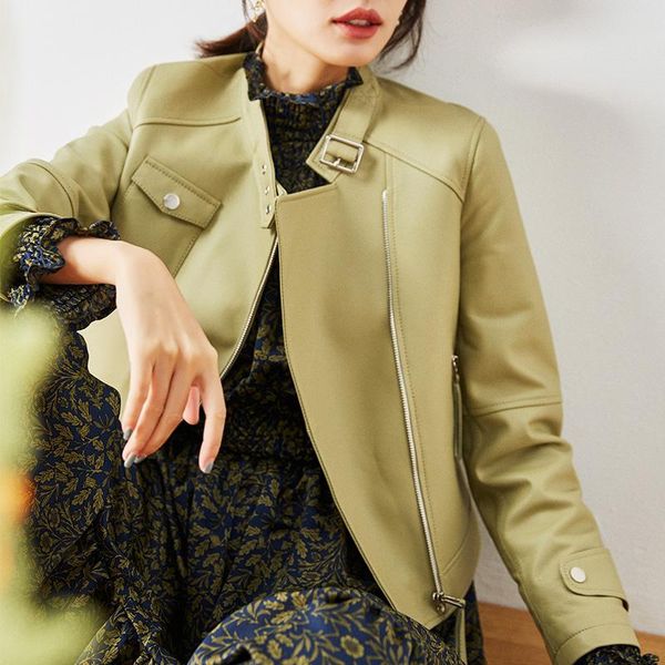 women's leather & faux fashion motorcycle coat female autumn 2021 genuine sheepskin jakcets women simple clothes femme veste zjt2491, Black
women's leather & faux fashion motorcycle coat female autumn 2021 genuine sheepskin jakcets women simple clothes femme veste zjt2491, Black