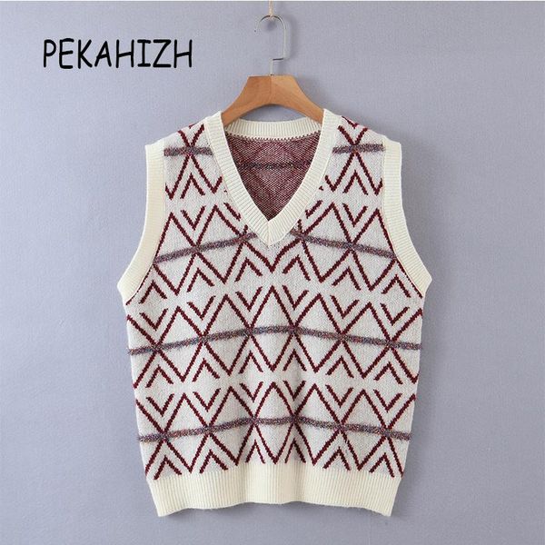 women's vests vintage v-neck argyle knitted sweater fashion slin sleeveless office work vest pullover lady casual loose chic top, Black;white
women's vests vintage v-neck argyle knitted sweater fashion slin sleeveless office work vest pullover lady casual loose chic top, Black;white