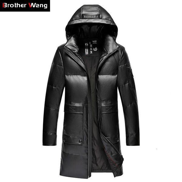 2021 winter new men's white down warm leather business fashion hooded thicken long parka and coats male brand clothing 6787, Black
2021 winter new men's white down warm leather business fashion hooded thicken long parka and coats male brand clothing 6787, Black