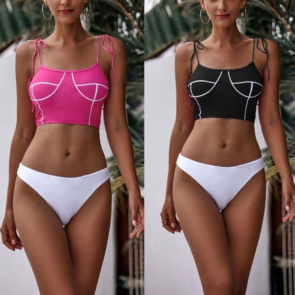 women's swimwear stylish women beach swimsuit with thin shoulder print bikini two piece, White;black
women's swimwear stylish women beach swimsuit with thin shoulder print bikini two piece, White;black