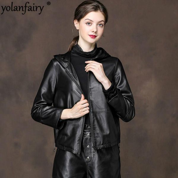 women's leather & faux 2021 real jacket women casual 100% sheepskin spring autumn fashion hooded cuero genuino pmxy1601 pph425, Black
women's leather & faux 2021 real jacket women casual 100% sheepskin spring autumn fashion hooded cuero genuino pmxy1601 pph425, Black