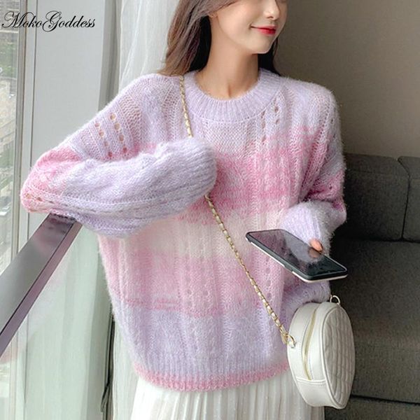 knitted pullover sweater women rainbow sweet sweater loose long sleeve chic casual korean women's clothing autumn 2021, White;black
knitted pullover sweater women rainbow sweet sweater loose long sleeve chic casual korean women's clothing autumn 2021, White;black