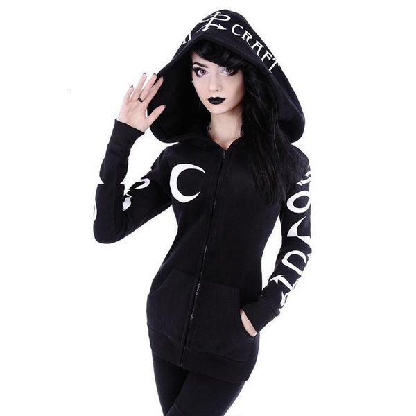 women gothic punk zip up long sleeve hoodies moon and letter print sports sweatshirt jacket coat with pockets halloween costume, Black
women gothic punk zip up long sleeve hoodies moon and letter print sports sweatshirt jacket coat with pockets halloween costume, Black
