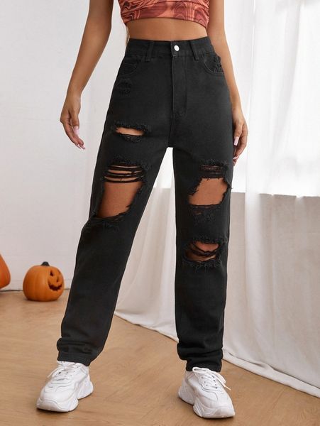 zipper fly ripped detail jeans 58gb#, Blue