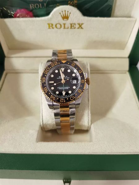 with original box wristwatches ceramic bezel black dial gold gmt 116718 asia 2813 movement automatic mens men's watch watches 2022, Slivery;brown
with original box wristwatches ceramic bezel black dial gold gmt 116718 asia 2813 movement automatic mens men's watch watches 2022, Slivery;brown