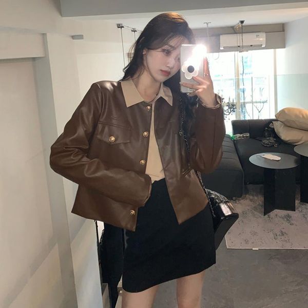 women's jackets coffee leather coat women spring autumn 2021 vintage simple motorcycle street jacket fashion chic all-match outwear, Black;brown
women's jackets coffee leather coat women spring autumn 2021 vintage simple motorcycle street jacket fashion chic all-match outwear, Black;brown