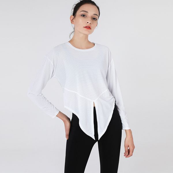 tees women's t-shirt fashion temperament sportswear elastic running dance long sleeve jacquard yoga dr, White 
tees women's t-shirt fashion temperament sportswear elastic running dance long sleeve jacquard yoga dr, White