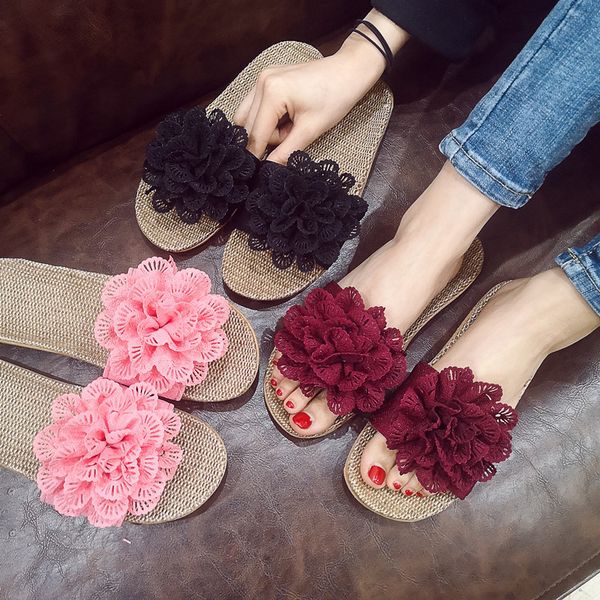 luxury slippers linen slipper's summer home korean flower sweet antiskid household floor sandals, Black
luxury slippers linen slipper's summer home korean flower sweet antiskid household floor sandals, Black