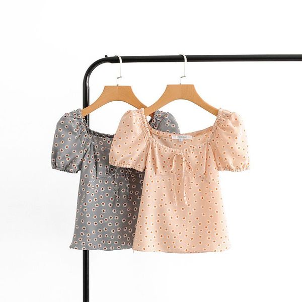 women's blouses & shirts summer 2021 short, slim shirt with square neck and daisy print bubble sleeves, White
women's blouses & shirts summer 2021 short, slim shirt with square neck and daisy print bubble sleeves, White