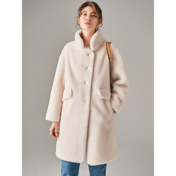 women's wool & blends lamb fur coats 2021 winter middle length fashion cashmere overcoat vintage single breasted female and jackets, Black
women's wool & blends lamb fur coats 2021 winter middle length fashion cashmere overcoat vintage single breasted female and jackets, Black