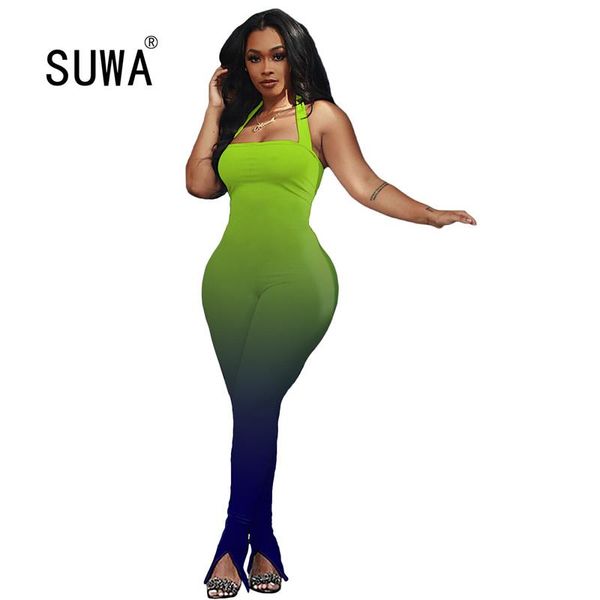 women's jumpsuits & rompers gradient sleeveless halter neck open back elastic waist sport women flare elegant one piece overalls, Black;white
women's jumpsuits & rompers gradient sleeveless halter neck open back elastic waist sport women flare elegant one piece overalls, Black;white