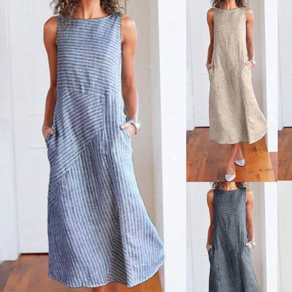 2021 fashion simple sweet women casual striped sleeveless dress crew neck linen pocket long dress vestidos, Black;gray
2021 fashion simple sweet women casual striped sleeveless dress crew neck linen pocket long dress vestidos, Black;gray