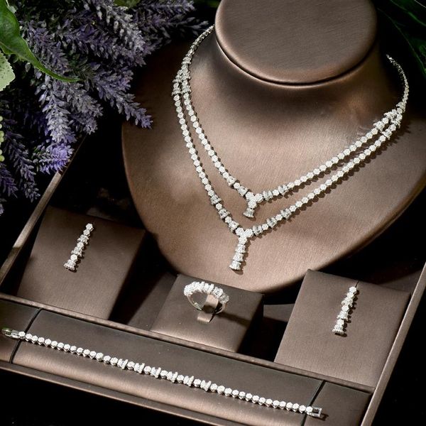hibride micro pave cubic zirconia two layer necklace earring bracelet ring set 4 pcs wedding women bridal jewelry sets n-1835, Silver
hibride micro pave cubic zirconia two layer necklace earring bracelet ring set 4 pcs wedding women bridal jewelry sets n-1835, Silver