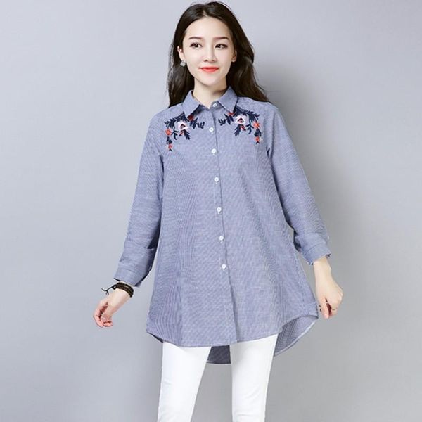 women's blouses & shirts floralfloral embroidery striped blouse women long sleeve shirt casual cotton blusa plus size kimono office la, White
women's blouses & shirts floralfloral embroidery striped blouse women long sleeve shirt casual cotton blusa plus size kimono office la, White