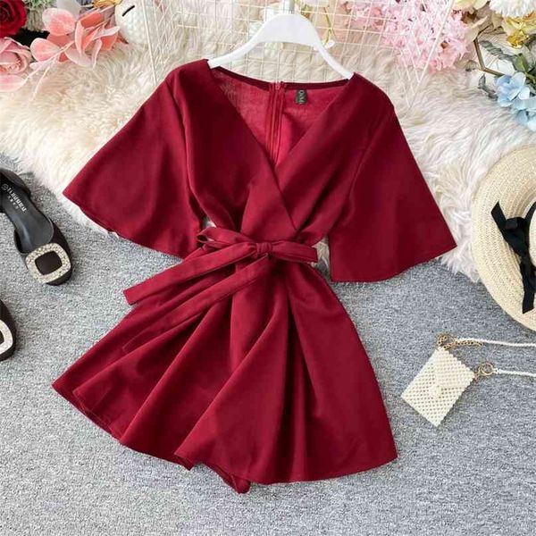 women retro short sleeve korean summer v-neck lace up slim playsuits lady solid color overalls k771 210527, Black;white
women retro short sleeve korean summer v-neck lace up slim playsuits lady solid color overalls k771 210527, Black;white