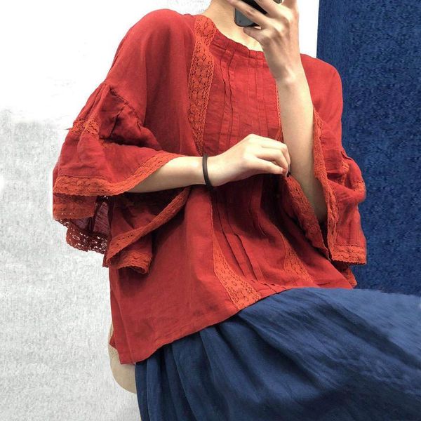 women's blouses & shirts johnature 2021 summer vintage linen embroidery ruffles sleeve plus size women loose solid color patchwork blou, White
women's blouses & shirts johnature 2021 summer vintage linen embroidery ruffles sleeve plus size women loose solid color patchwork blou, White