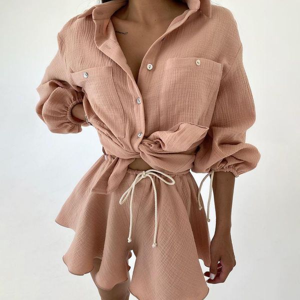women's tracksuits agong casual solid summer suits women fashion turn down collar button suit elegant folds flare shorts female ladies, Gray
women's tracksuits agong casual solid summer suits women fashion turn down collar button suit elegant folds flare shorts female ladies, Gray