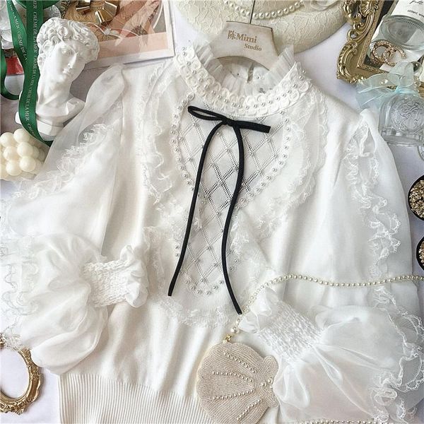 women's sweaters long sleeve pullover women elegant court style sweet fall beaded ruffled sweater lady lace splicing knitwear jumper, White;black
women's sweaters long sleeve pullover women elegant court style sweet fall beaded ruffled sweater lady lace splicing knitwear jumper, White;black