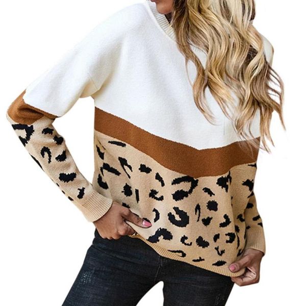 women's sweaters o-neck knitted women leopard patchwork sweater autumn winter ladies full sleeve jumper pullovers 2021, White;black
women's sweaters o-neck knitted women leopard patchwork sweater autumn winter ladies full sleeve jumper pullovers 2021, White;black
