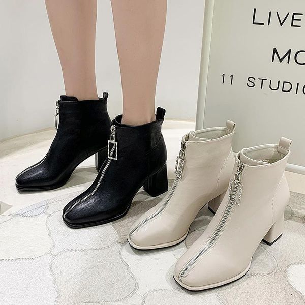boots black beige high heel ankle women thick fashion front zipper square short shoes 2021
boots black beige high heel ankle women thick fashion front zipper square short shoes 2021