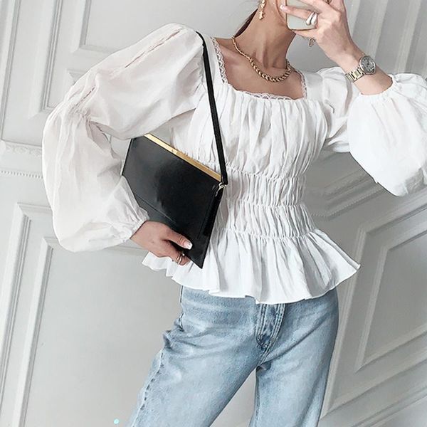women's blouses & shirts ruched casual for women square collar puff long sleeve slimming elegant female summer clothing 2021 style e868, White
women's blouses & shirts ruched casual for women square collar puff long sleeve slimming elegant female summer clothing 2021 style e868, White