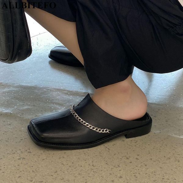 slippers allbitefo square toe genuine leather metal chain thick heels casual women shoes brand high sandals wummer, Black
slippers allbitefo square toe genuine leather metal chain thick heels casual women shoes brand high sandals wummer, Black