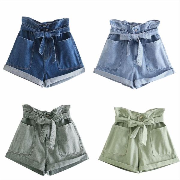 za summer multi color fashion women shorts all match paper bag style washed high waist denim, White;black
za summer multi color fashion women shorts all match paper bag style washed high waist denim, White;black
