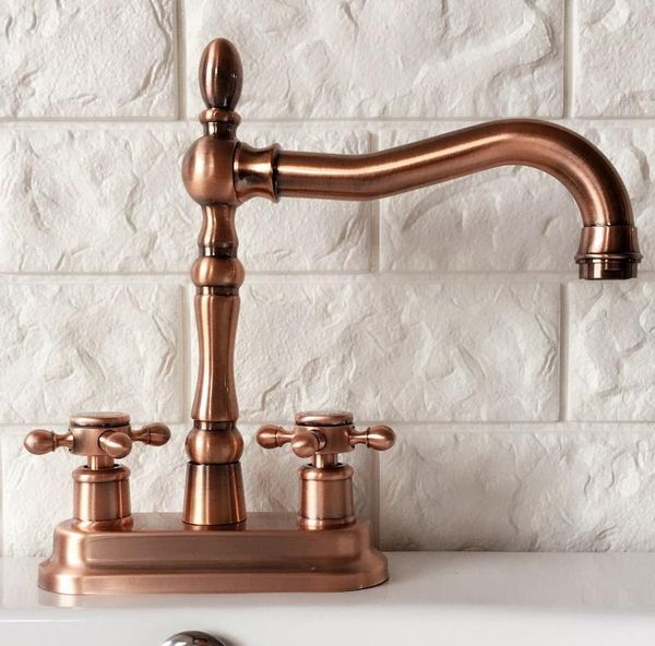 bathroom sink faucets antique red copper brass deck mounted dual cross handles 4" center hole two holes basin faucet swivel mixer taps
bathroom sink faucets antique red copper brass deck mounted dual cross handles 4" center hole two holes basin faucet swivel mixer taps