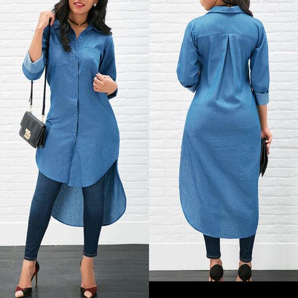 fashion women button solid demin jeans button pocket blue long sleeve shirt irregular casual loose clothes, White
fashion women button solid demin jeans button pocket blue long sleeve shirt irregular casual loose clothes, White