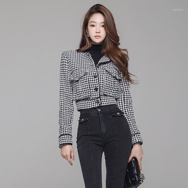 women's jackets korean vintage houndstooth short woolen coat spring fashion single-breasted lapel slim women chic jacket outerwear, Black;brown
women's jackets korean vintage houndstooth short woolen coat spring fashion single-breasted lapel slim women chic jacket outerwear, Black;brown