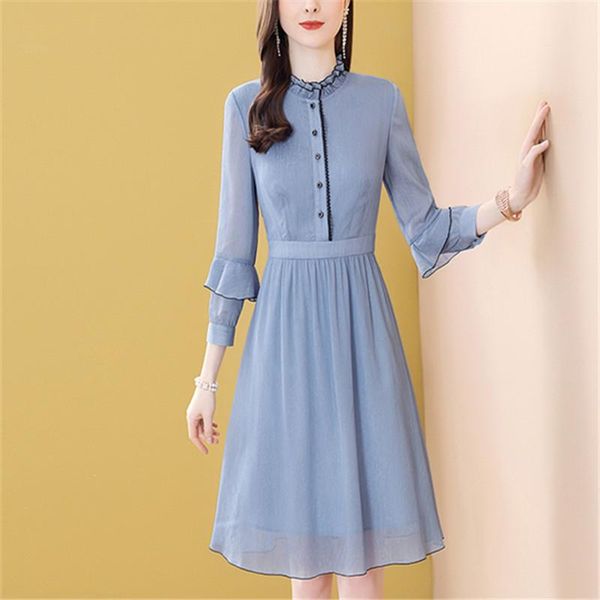 casual dresses 2021 blue banquet long sleeve chiffon dress spring and autumn ladies fashion solid color office, Black;gray
casual dresses 2021 blue banquet long sleeve chiffon dress spring and autumn ladies fashion solid color office, Black;gray