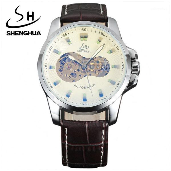 mechanical skeleton wrist watch side carving design business clock silver mens automatic watches wristwatches, Slivery;brown
mechanical skeleton wrist watch side carving design business clock silver mens automatic watches wristwatches, Slivery;brown