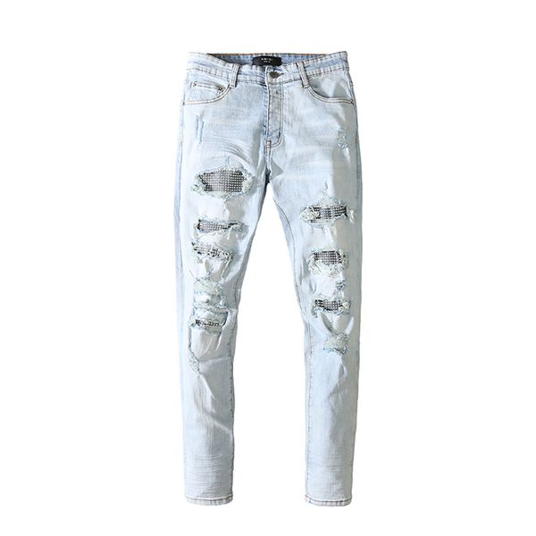 mens ripped jeans patch diamante high street washed vintage trousers hip-hop retro denim distressed pants, Blue
mens ripped jeans patch diamante high street washed vintage trousers hip-hop retro denim distressed pants, Blue
