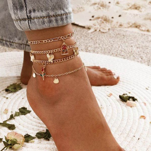 anklets 4 pcs/set women fashion gold color butterfly rose flower heart pendant bracelet sweet beach foot jewelry gifts, Red;blue
anklets 4 pcs/set women fashion gold color butterfly rose flower heart pendant bracelet sweet beach foot jewelry gifts, Red;blue