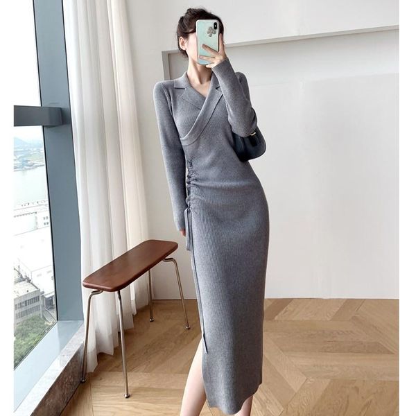 casual dresses european autumn and winter retro drawstring waist thin temperament suit collar sweater women fashion streetwear 2021, Black;gray
casual dresses european autumn and winter retro drawstring waist thin temperament suit collar sweater women fashion streetwear 2021, Black;gray