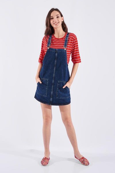 navy blue pocketed overall skirt, Black