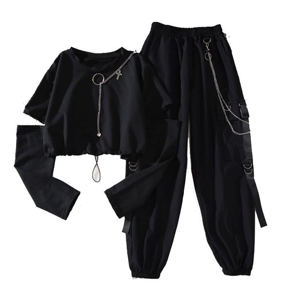women's pants & capris spring autumn women harajuku cargo handsome cool two-piece suit chain long sleeve+ribbon clothes, Black;white
women's pants & capris spring autumn women harajuku cargo handsome cool two-piece suit chain long sleeve+ribbon clothes, Black;white