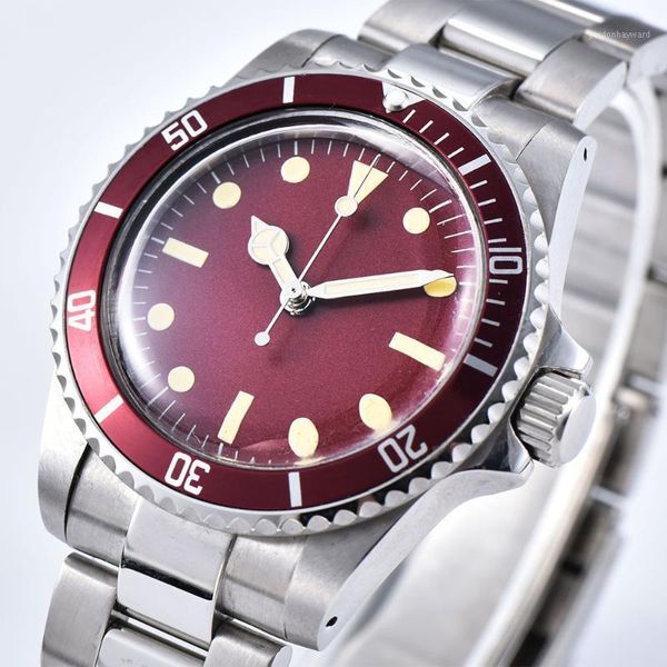 40mm automatic mechanical men's watch stainless steel case sterile red dial luminous aluminum bezel fashion style wristwatches, Slivery;brown
40mm automatic mechanical men's watch stainless steel case sterile red dial luminous aluminum bezel fashion style wristwatches, Slivery;brown