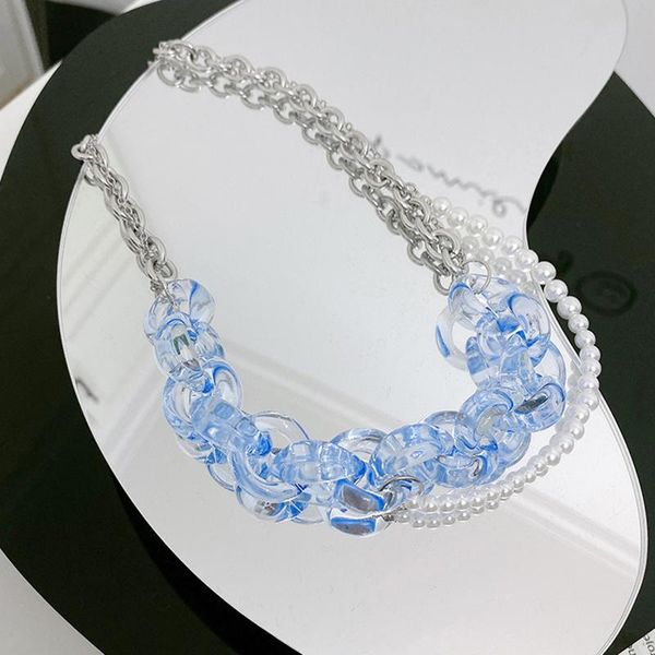chains double layered acrylic blue transparent link chain asymmetric necklace imitation pearls clavice laies jewelry, Silver
chains double layered acrylic blue transparent link chain asymmetric necklace imitation pearls clavice laies jewelry, Silver