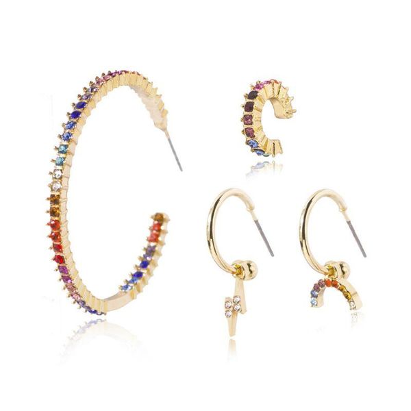 hoop & huggie 4pcs cz stone stud earrings kit rainbow crystal shiny cubic zirconia drop fashion jewelry gift, Golden;silver
hoop & huggie 4pcs cz stone stud earrings kit rainbow crystal shiny cubic zirconia drop fashion jewelry gift, Golden;silver
