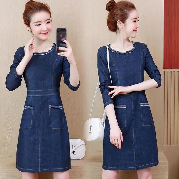 casual dresses spring autumn women plus size fashion o-neck solid slim pockets long sleeve jeans dress for denim one-piece, Black;gray
casual dresses spring autumn women plus size fashion o-neck solid slim pockets long sleeve jeans dress for denim one-piece, Black;gray
