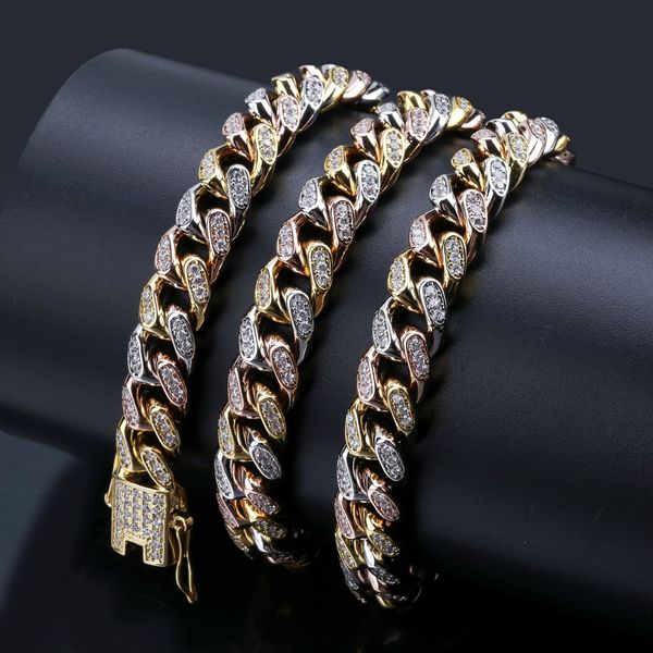 european and american fashionable hip hop men's necklace cuban chain micro colored zircon three color rainbow necklace, Silver
european and american fashionable hip hop men's necklace cuban chain micro colored zircon three color rainbow necklace, Silver