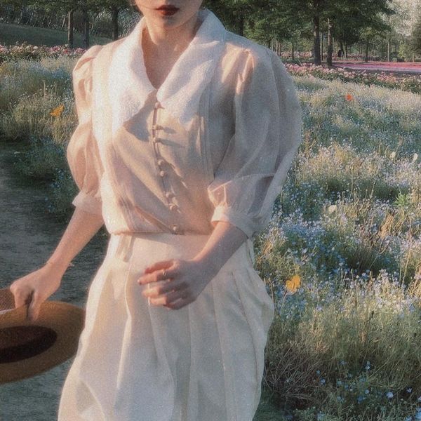 women's blouses & shirts xiaoying french elegant retro embroidered baby collar and assorted foam sleeve apricot shirt blouse summer, White
women's blouses & shirts xiaoying french elegant retro embroidered baby collar and assorted foam sleeve apricot shirt blouse summer, White