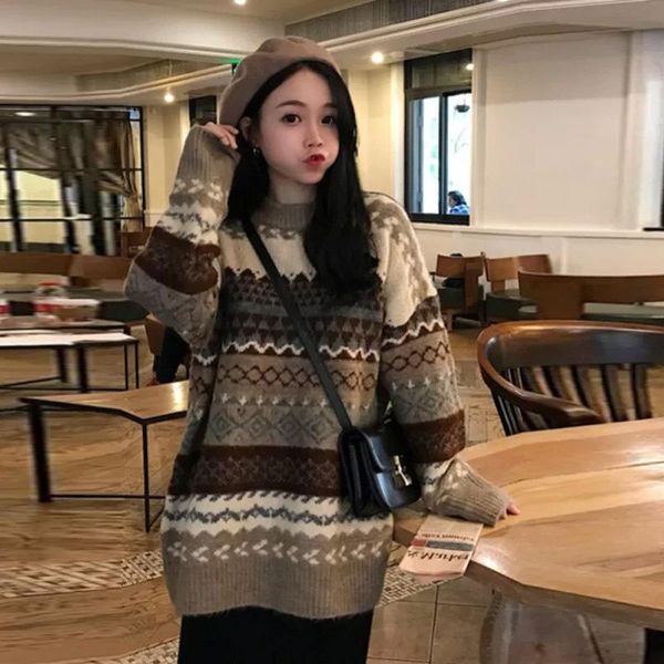 women's sweaters vintage women pullover winter striped jumpers korean style oversized sweater knitwear casual loose pull femme, White;black
women's sweaters vintage women pullover winter striped jumpers korean style oversized sweater knitwear casual loose pull femme, White;black