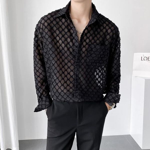 men's casual shirts black white transparent shirt fashion society mens dress korean loose long-sleeved men plaid, White;black
men's casual shirts black white transparent shirt fashion society mens dress korean loose long-sleeved men plaid, White;black