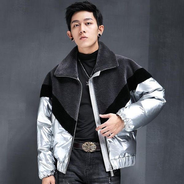 men's leather & faux short casual real white duck down coat male winter 2021 chic warm sheep shearing jacket fur coats casaco masculino, Black
men's leather & faux short casual real white duck down coat male winter 2021 chic warm sheep shearing jacket fur coats casaco masculino, Black