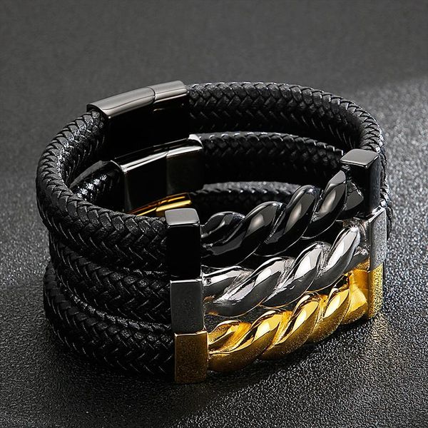 charm bracelets haoyi punk twisted stainless steel accessories men's leather bracelet three colors optional 210mm jewelry, Golden;silver
charm bracelets haoyi punk twisted stainless steel accessories men's leather bracelet three colors optional 210mm jewelry, Golden;silver