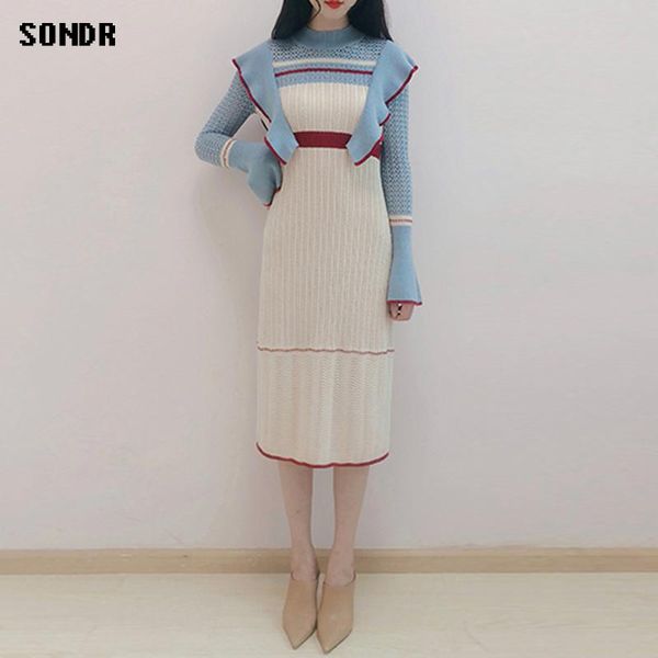 casual dresses spring and autumn 2021 korean one-piece sweater dress flared sleeves knitted ruffle stitching base long, Black;gray
casual dresses spring and autumn 2021 korean one-piece sweater dress flared sleeves knitted ruffle stitching base long, Black;gray