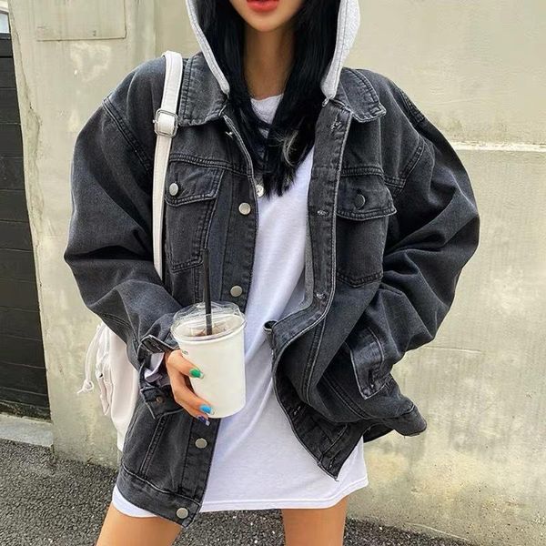women's denim jacket oversized hooded jeans jacket with removable hood boyfriend style, Black;brown
women's denim jacket oversized hooded jeans jacket with removable hood boyfriend style, Black;brown