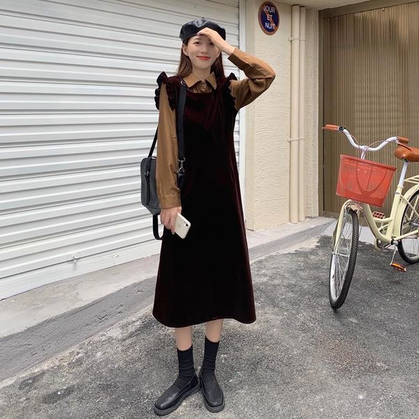 han edition chic french literary temperament will firm offers new winter gentle wind long tall waist thin velvet holiday two dre, Black;gray
han edition chic french literary temperament will firm offers new winter gentle wind long tall waist thin velvet holiday two dre, Black;gray